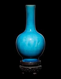 A Pair of Chinese Turquoise Glazed Porcelain Bottle Vases
