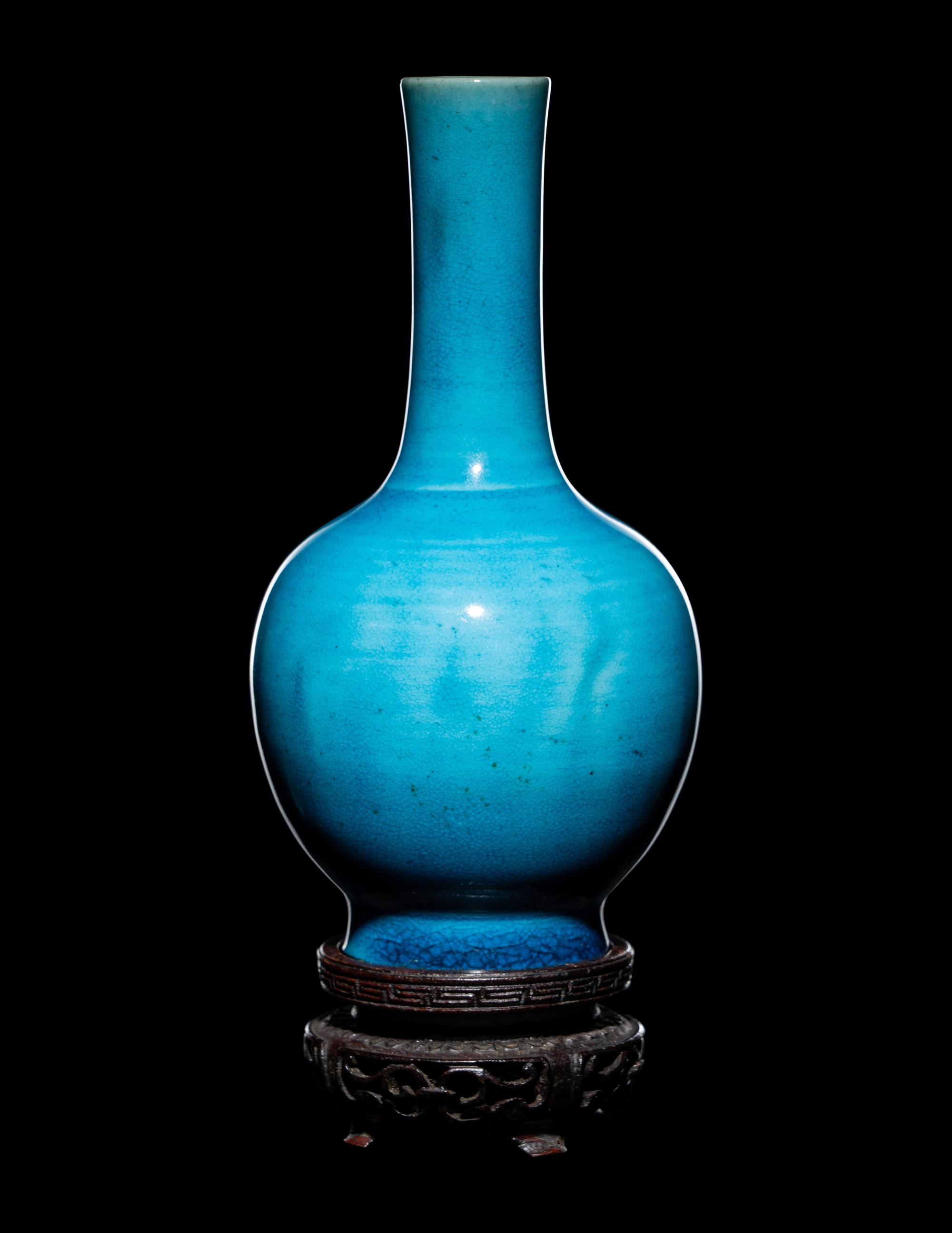 A Pair of Chinese Turquoise Glazed Porcelain Bottle Vases