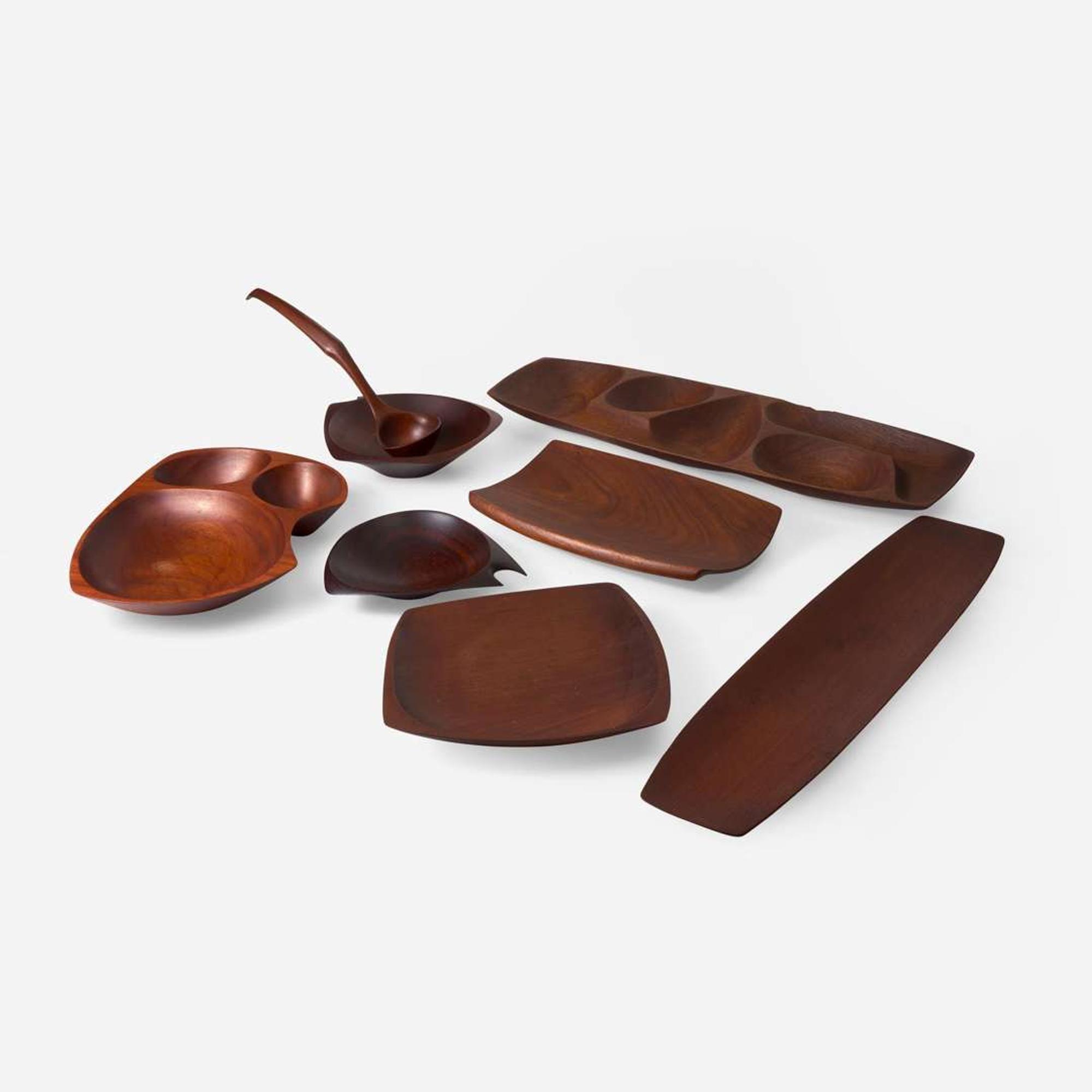 Donald Wright (American, 1930-2012) Group of Carved Wooden Trays and Bowls, USA, 1958-1964
