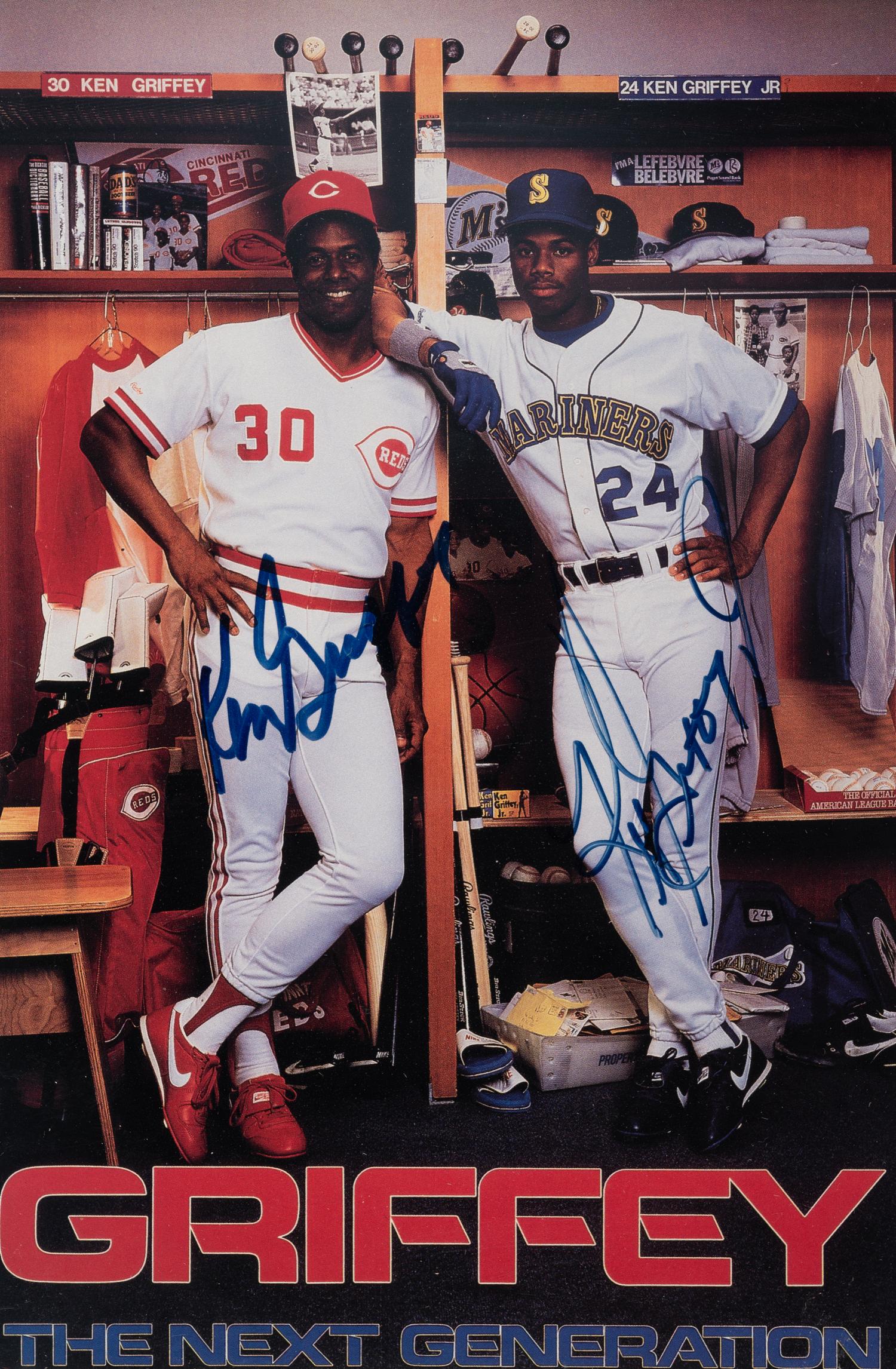 A Ken Griffey Jr. and Ken Griffey Sr. Signed Autograph Griffey The Next Generation Photograph With Period Signatures (Beckett Authentication Services Letter BAS Certified),