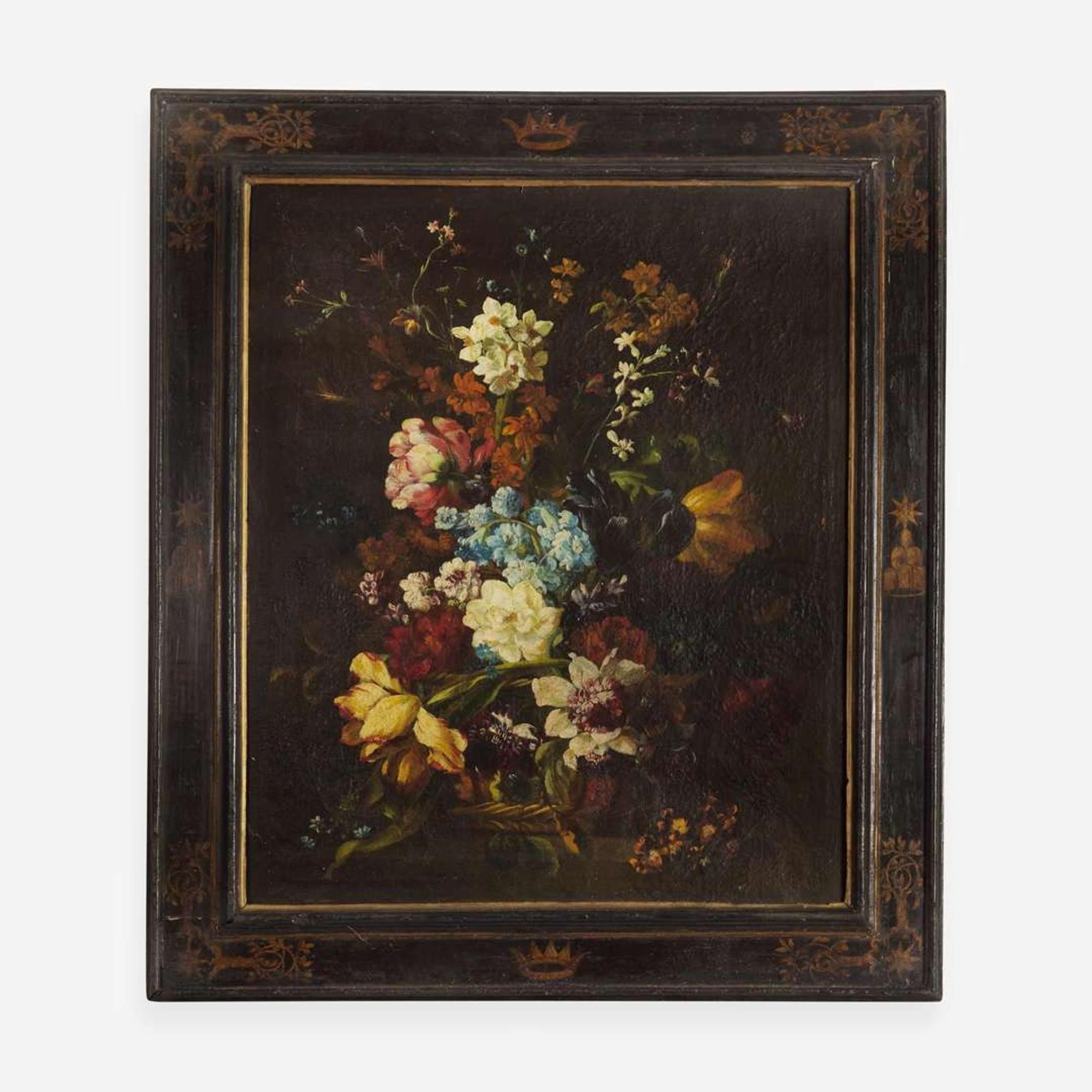 Italian School (17th Century) Floral Still Life in a Basket; together with a Companion (A Pair)