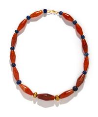 A Western Asiatic Carnelian, Lapis Lazuli, and Gold Bead Necklace