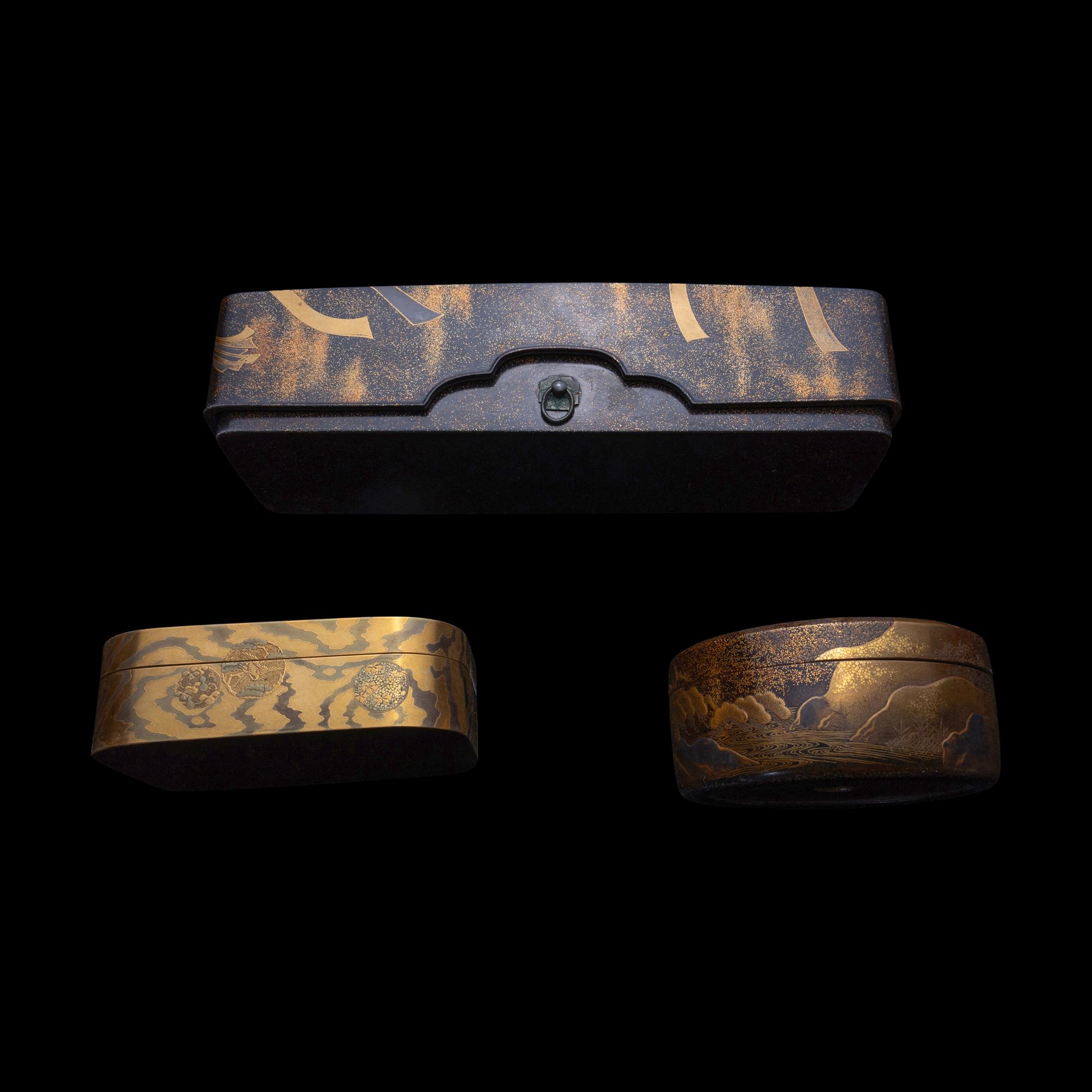 Three Japanese Gold Lacquer Covered Boxes, Meiji Period