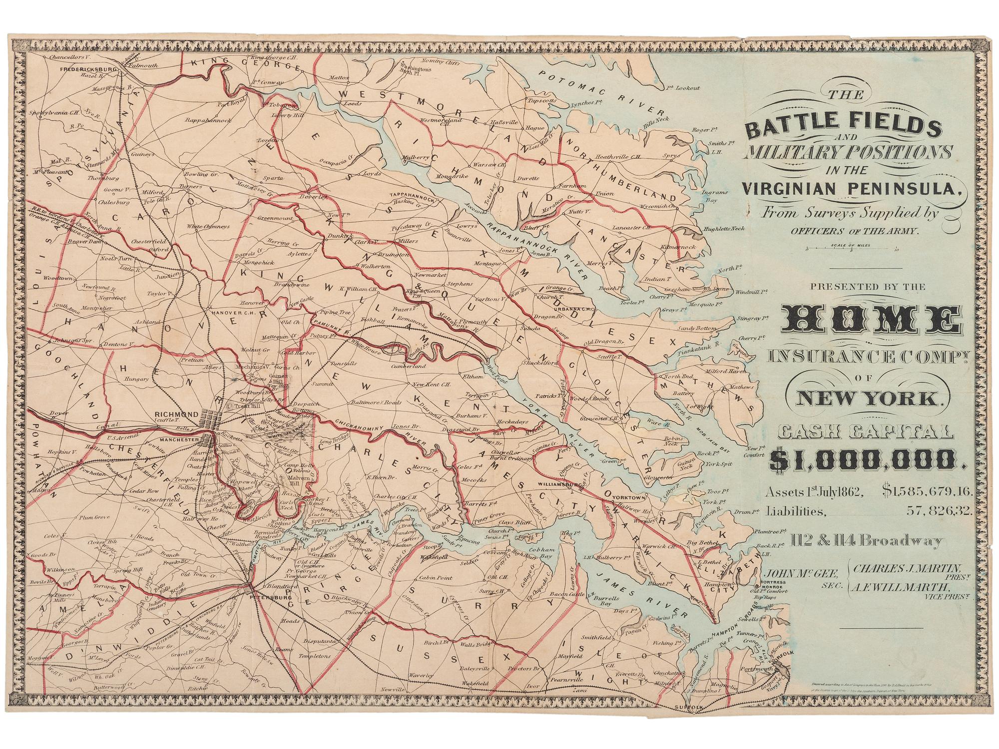 [CIVIL WAR]. The Battle Fields and Military Positions in the Virginian Peninsula. New York: D.A. Heald, 1862.