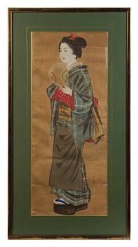 A Set of Six Japanese Paintings on Silk Each 26 1/4 x 10 1/2 inches. — 19TH CENTURY