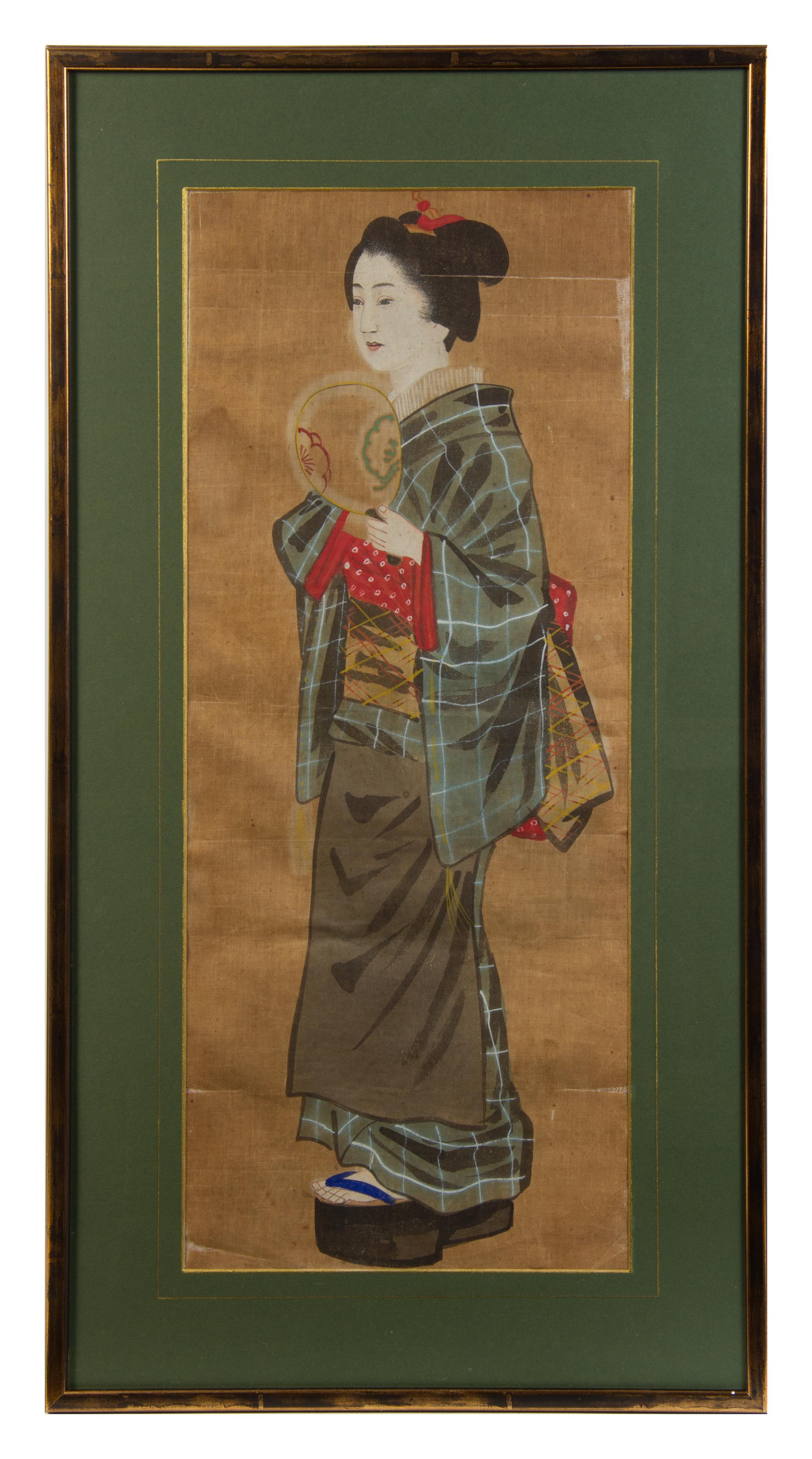 A Set of Six Japanese Paintings on Silk Each 26 1/4 x 10 1/2 inches. — 19TH CENTURY