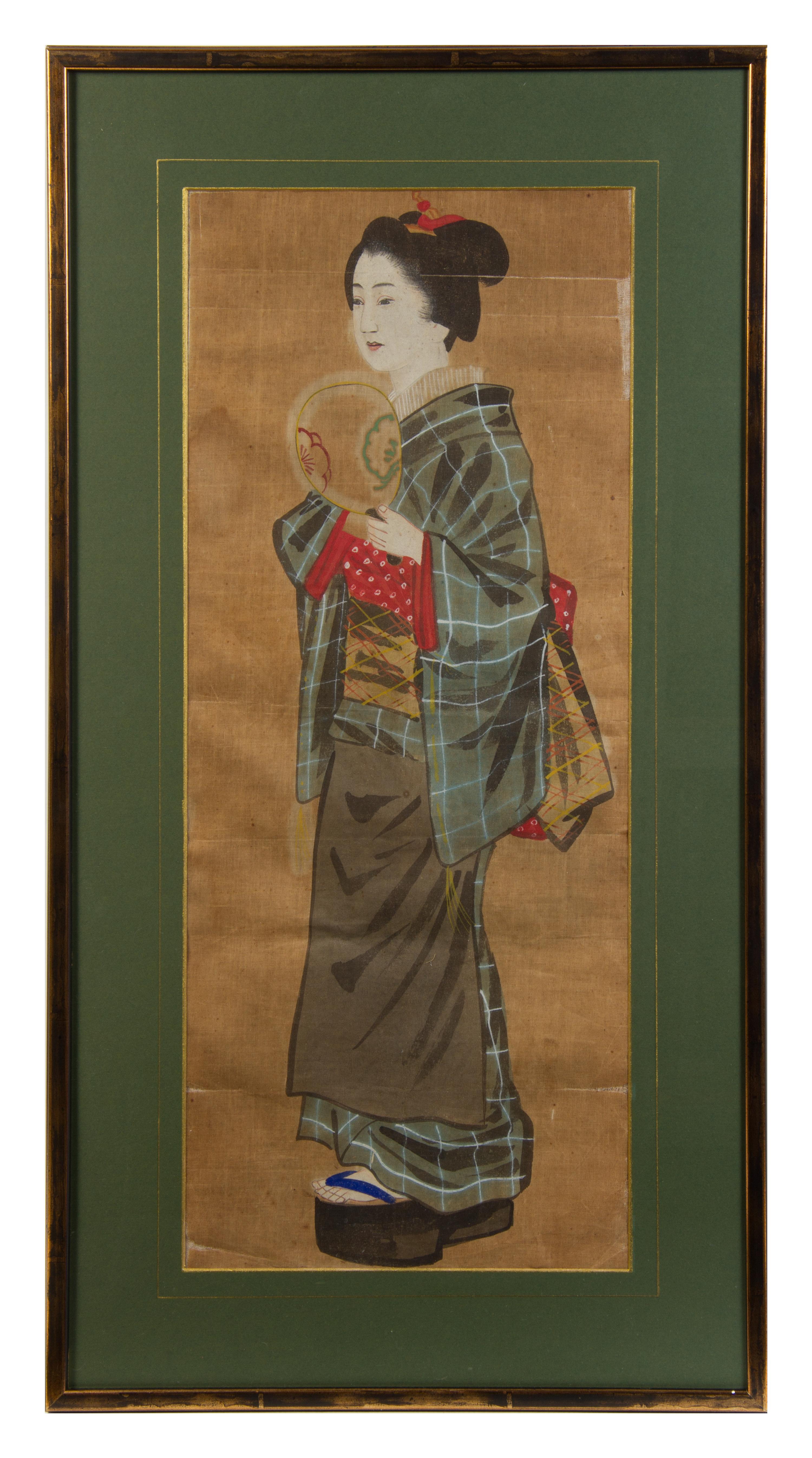 A Set of Six Japanese Paintings on Silk Each 26 1/4 x 10 1/2 inches. — 19TH CENTURY