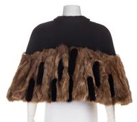 A Rochas Black Wool Capelet with Sable Trim, Size 42.