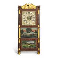 A Classical Parcel-Gilt Mahogany Shelf Clock with Double Eglomise Panels