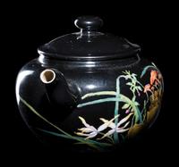 A Chinese Black Ground Famille Rose Porcelain Covered Teapot
