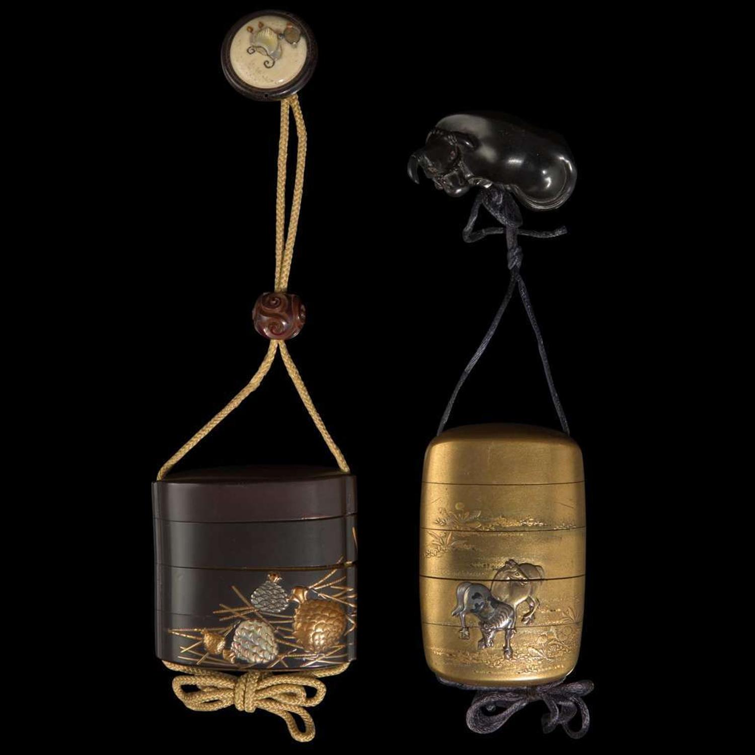 Two Japanese lacquer inro 日本印笼两件 Edo to Meiji period ?????