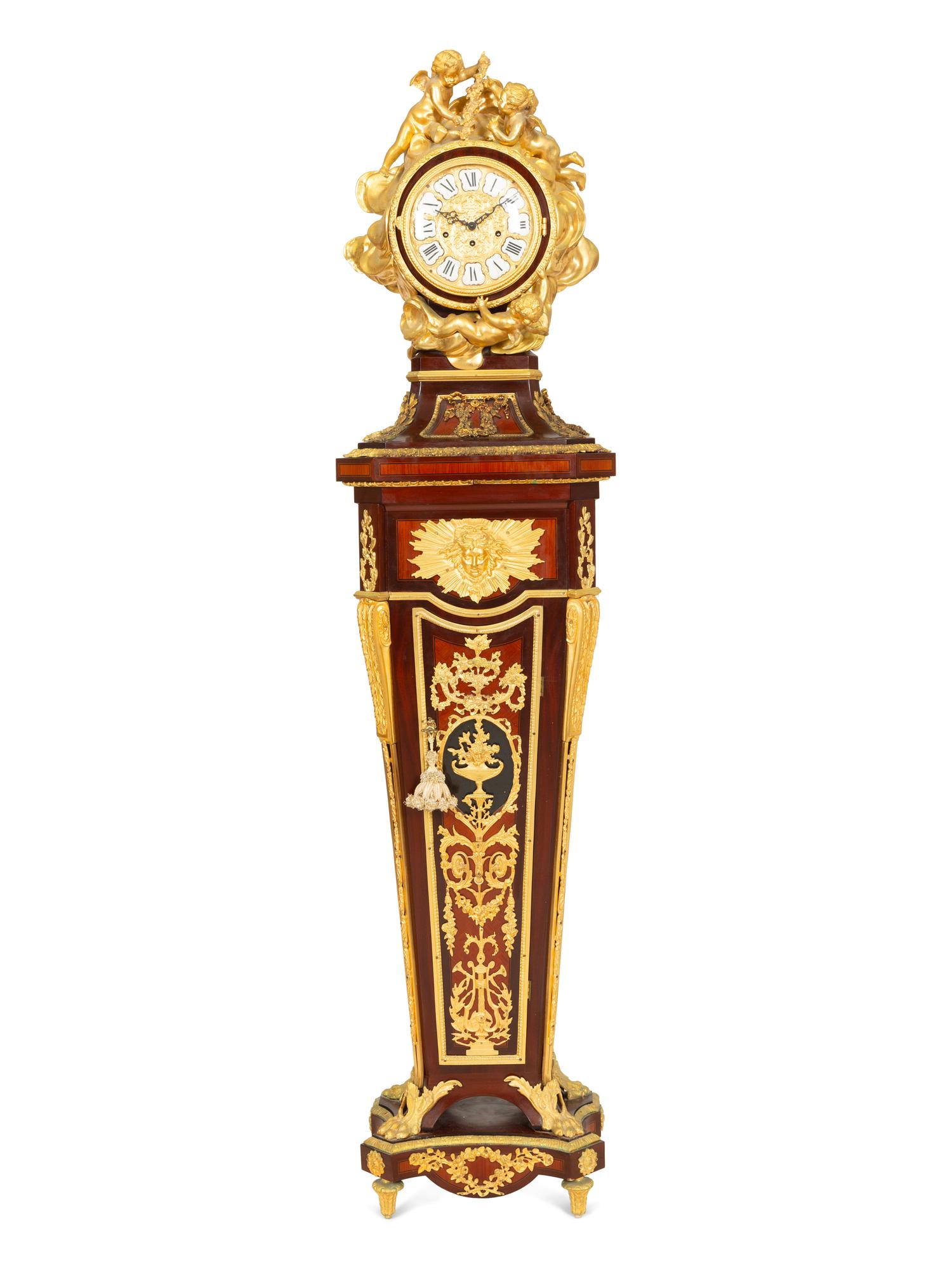 A Louis XVI Style Gilt Bronze Mounted Parquetry Régulateur