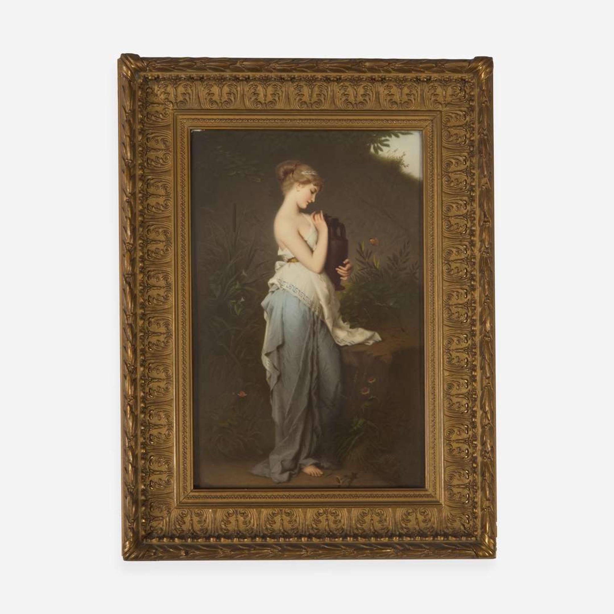 A KPM painted porcelain plaque depicting a Classical lady holding a Lekythos late 19th century