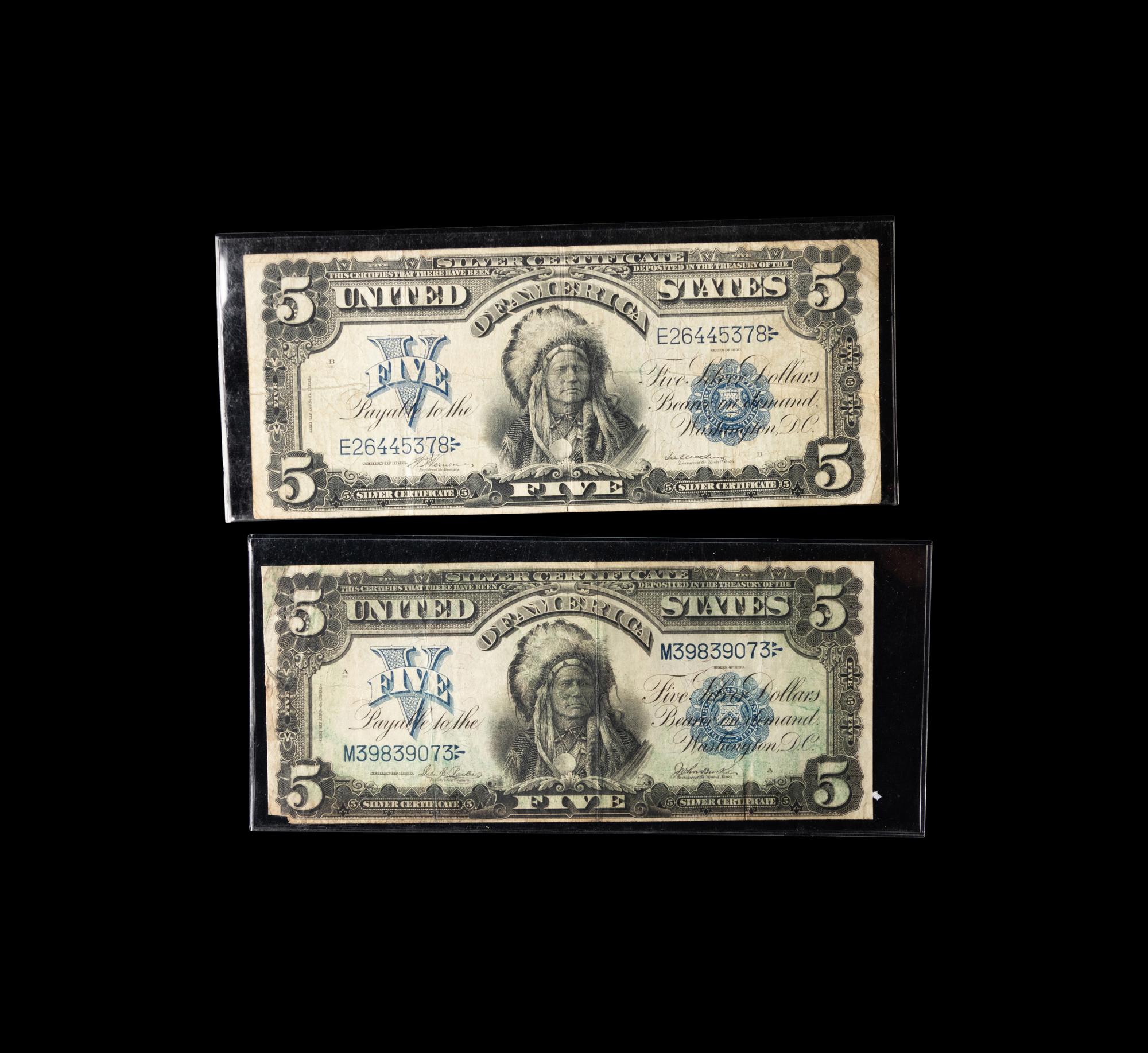 A Group of Two Series 1899 Indian Chief $5 Silver Certificate