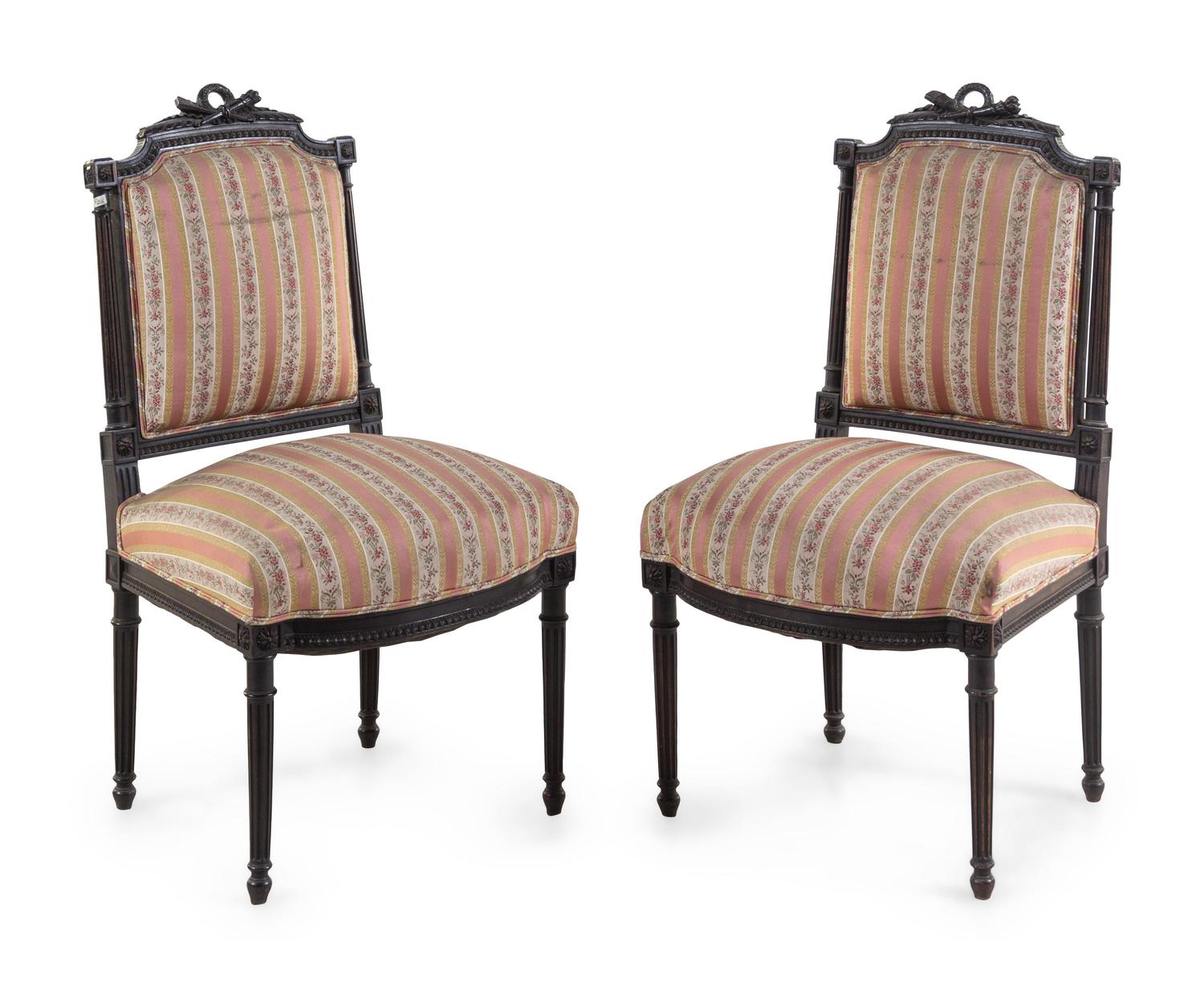 A Pair of Louis XVI Carved Oak Side Chairs