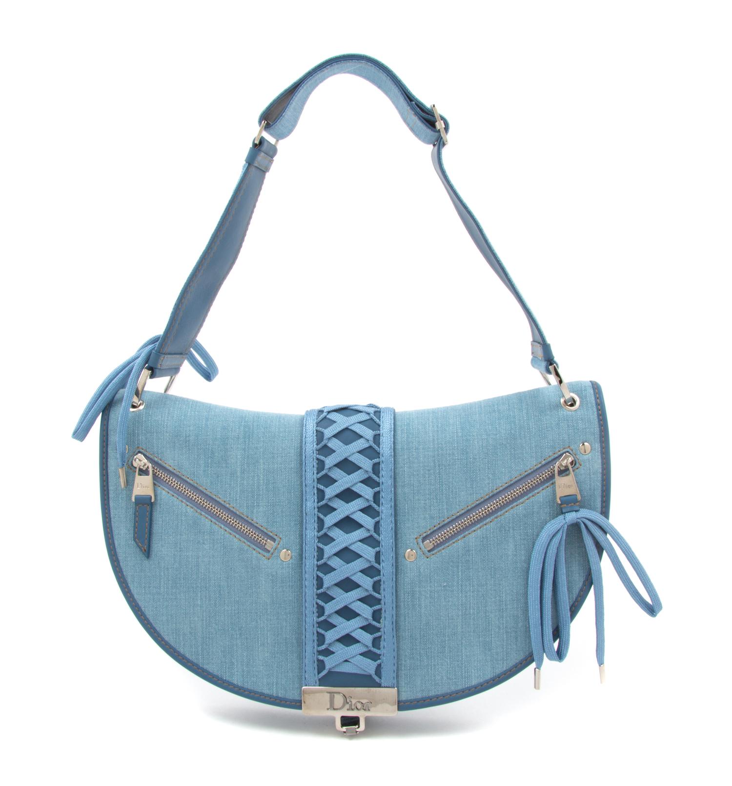 A Christian Dior Light Denim Corset Saddle Handbag, 10.5" x 5.75" x 1.5".