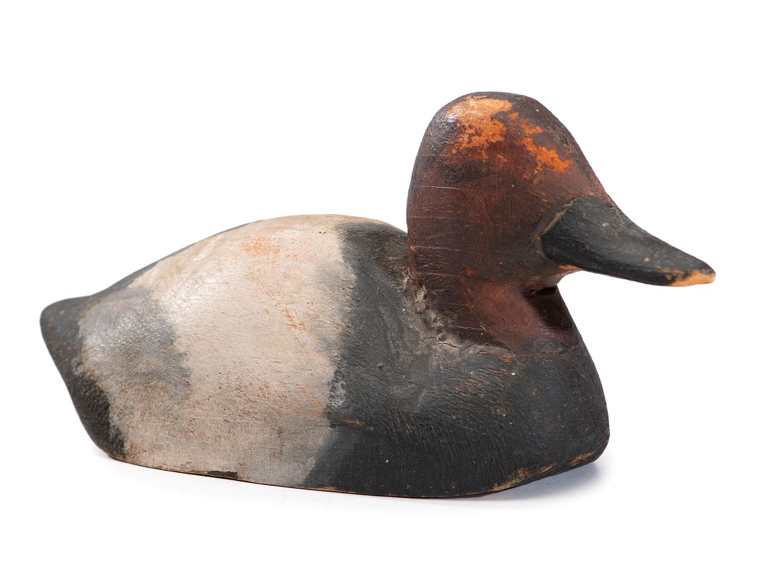 A Miniature Carved Wood Canvasback Duck Decoy