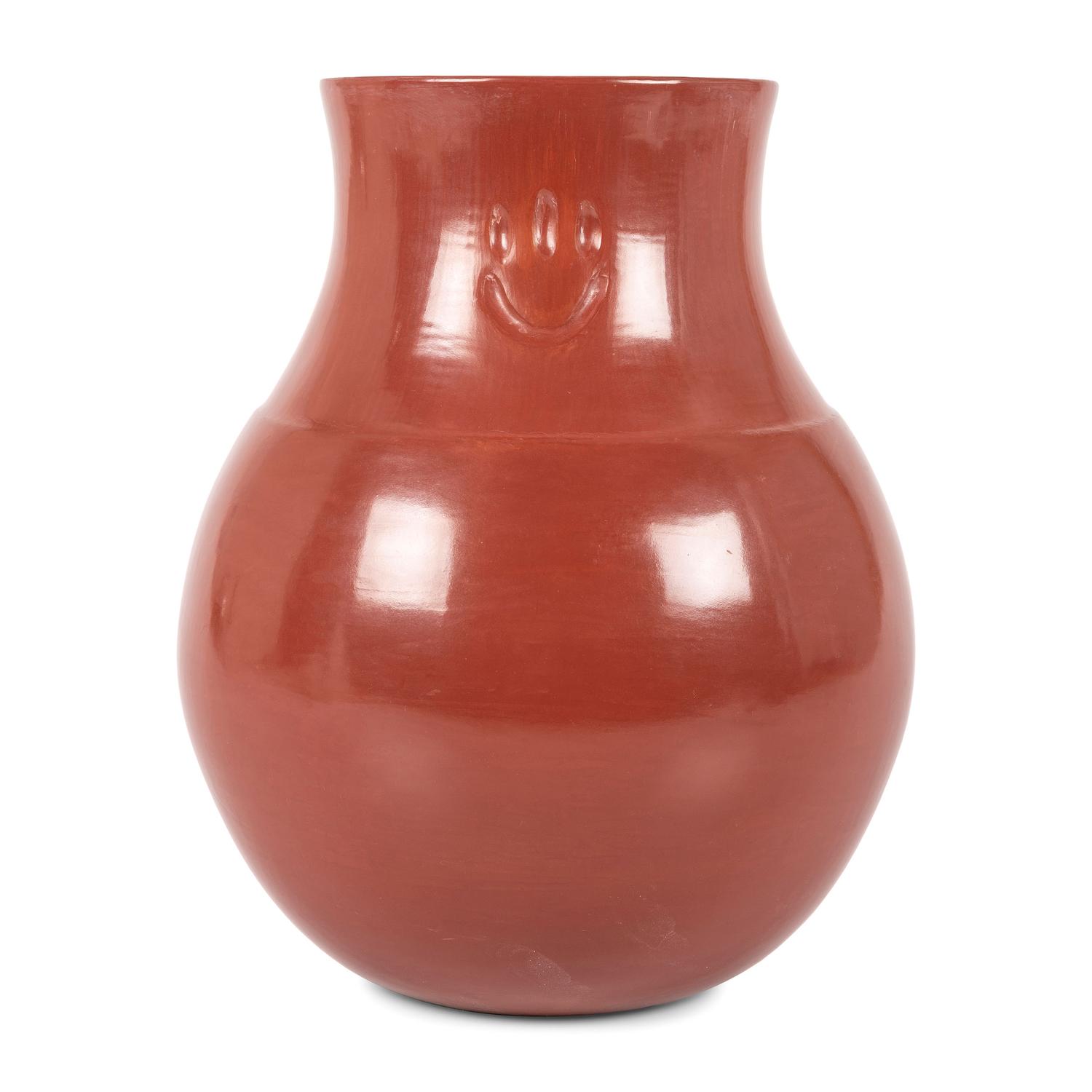 Polished Redware Pottery Jar, with Two Incised Bear Paws