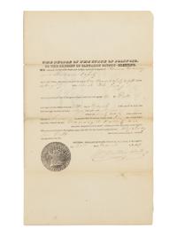 [LINCOLN, Abraham] (1809-1865). Partially printed document, endorsed on verso ("Stuart & Lincoln"). Springfield, Illinois, 30 March 1839.