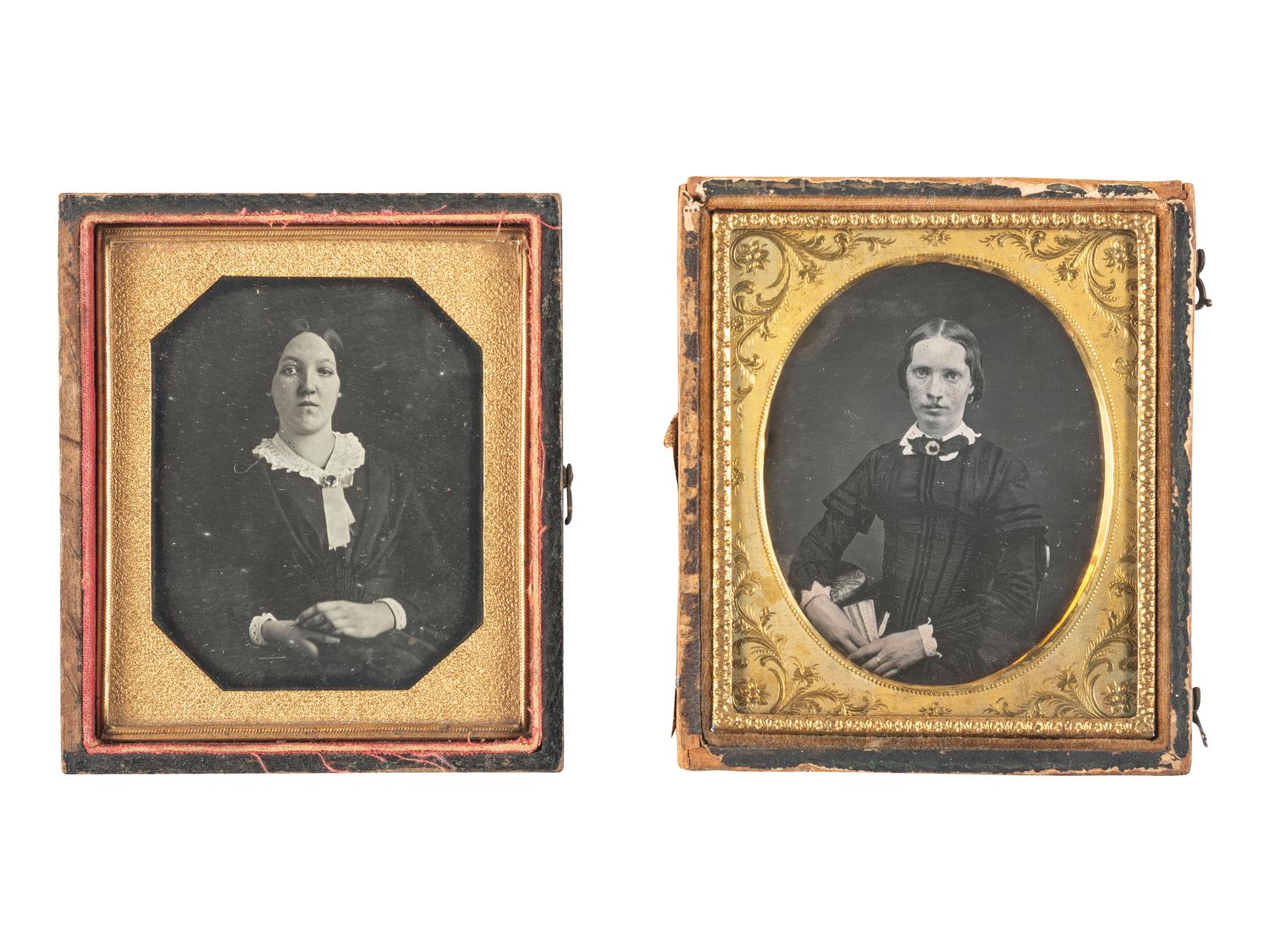 [EARLY PHOTOGRAPHY]. A pair of sixth plate daguerreotype portraits of women with facial abnormalities, comprising: