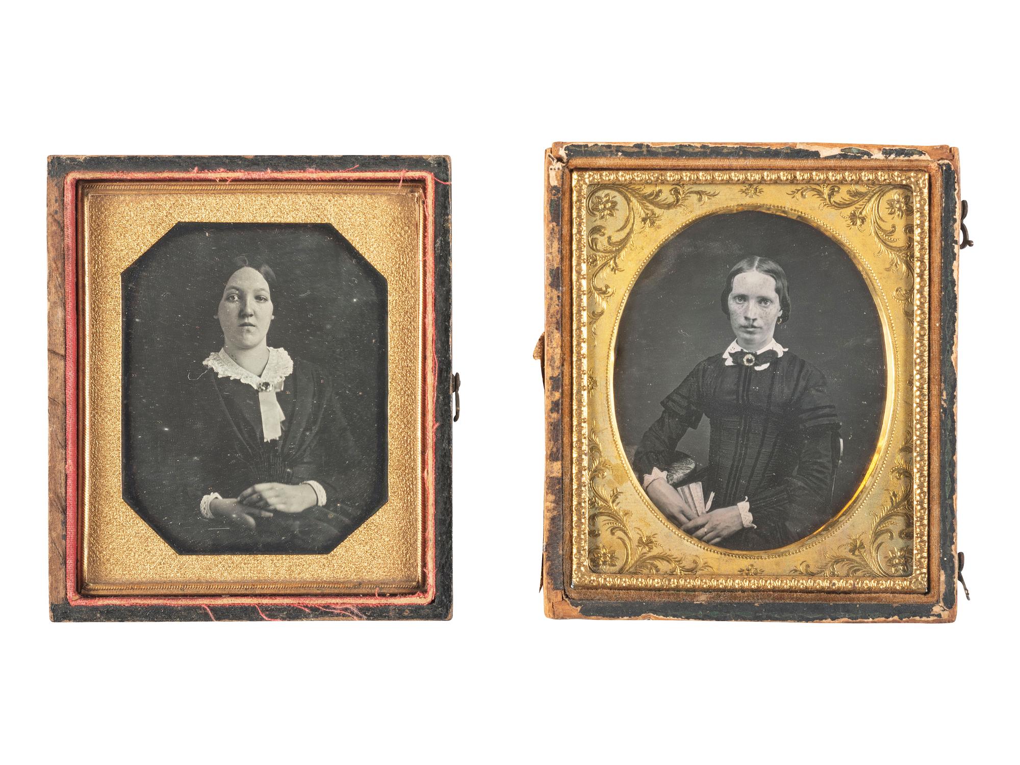 [EARLY PHOTOGRAPHY]. A pair of sixth plate daguerreotype portraits of women with facial abnormalities, comprising: