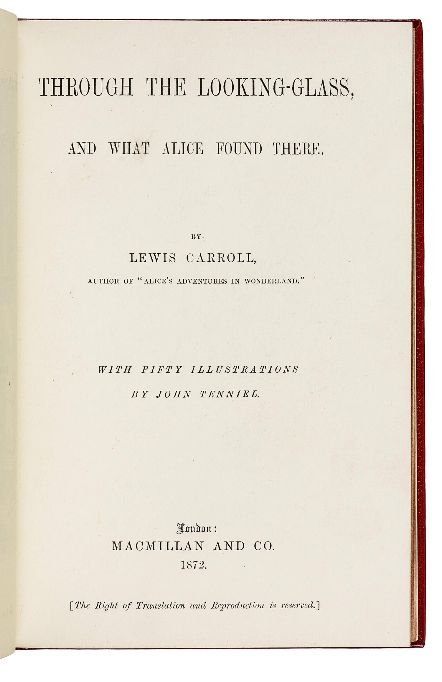 DODGSON, Charles Lutwidge ("Lewis Carroll", 1832-1898). Alice's Adventures in Wonderland . New York: D. Appleton, 1866.
