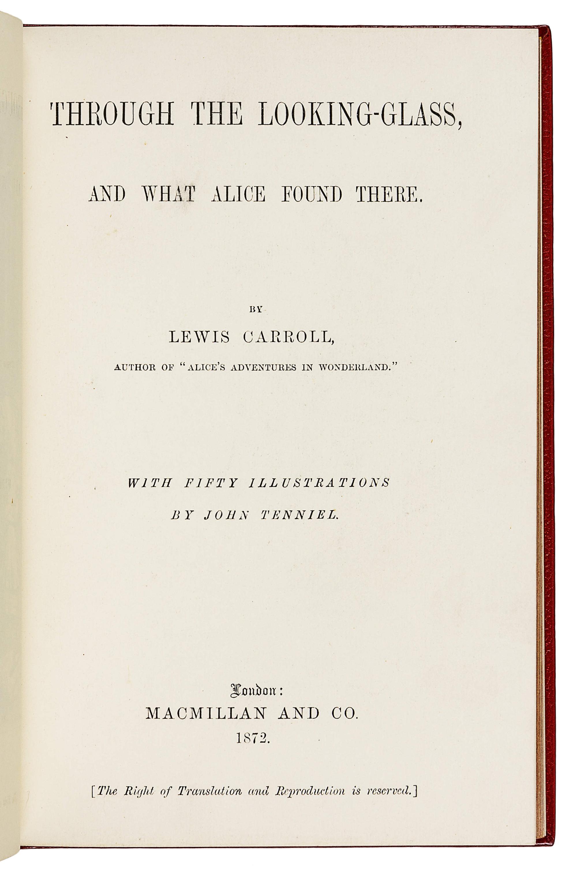 DODGSON, Charles Lutwidge ("Lewis Carroll", 1832-1898). Alice's Adventures in Wonderland . New York: D. Appleton, 1866.