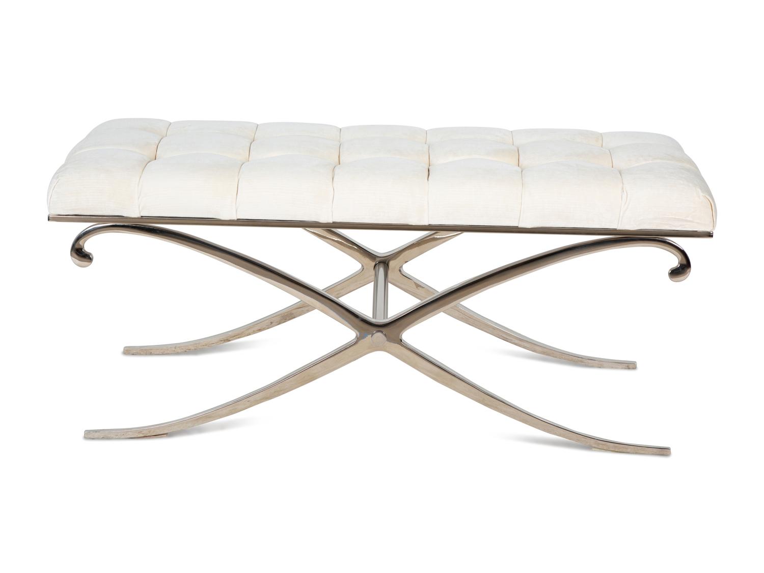 A Contemporary Curule-Form Chrome and Upholstered Bench — 20TH CENTURY