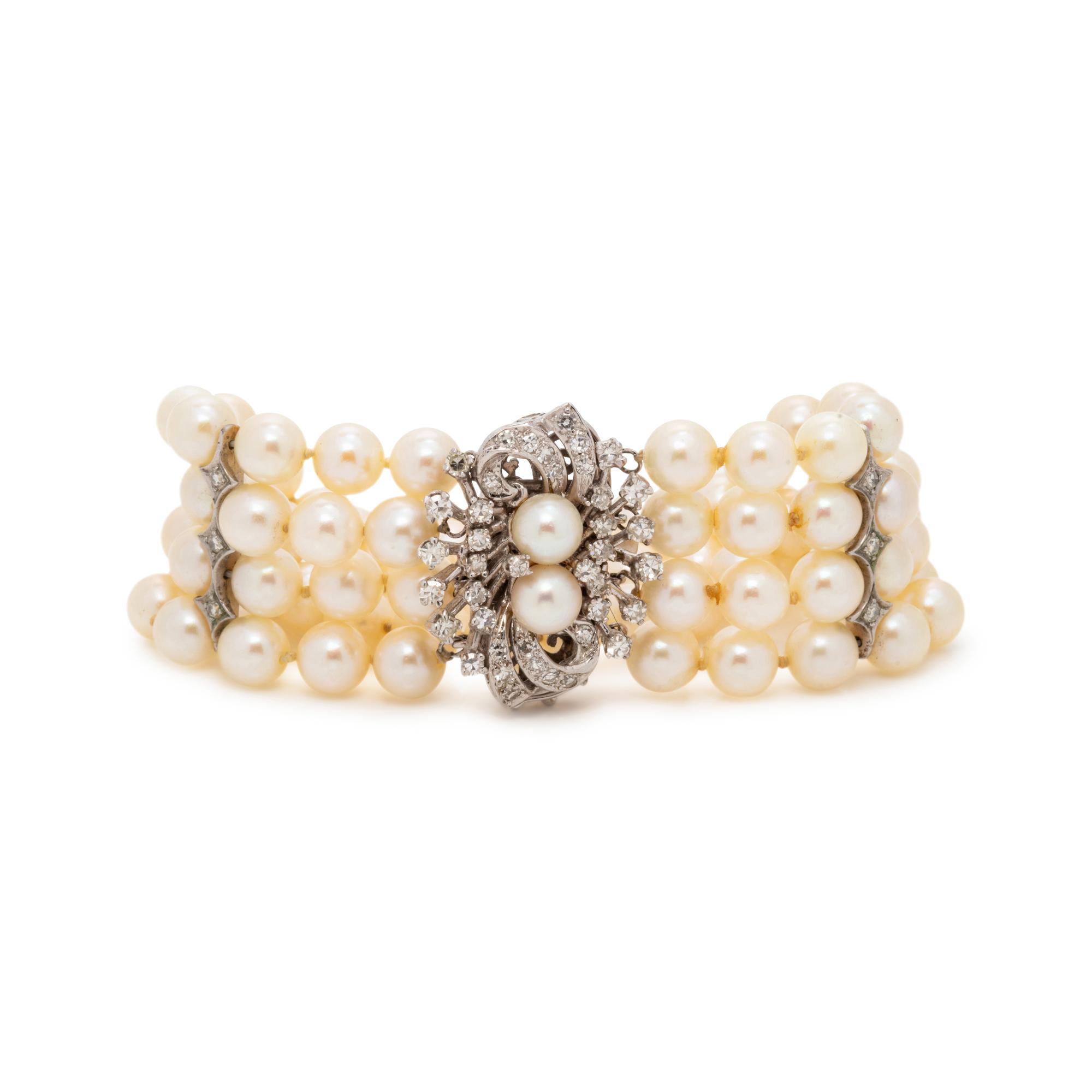 COLLECTION OF CULTURED PEARL AND DIAMOND BRACELETS