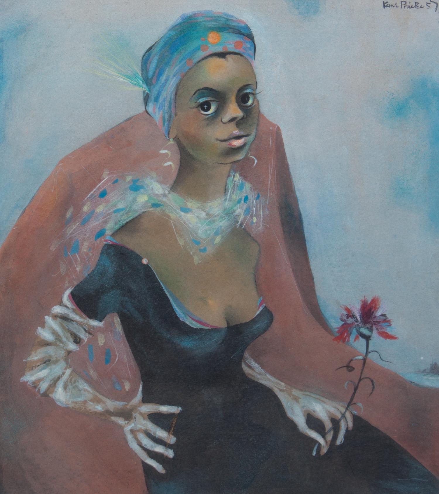 Karl Priebe, (Wisconsin, 1914-1976), Lady with Pink, 1957