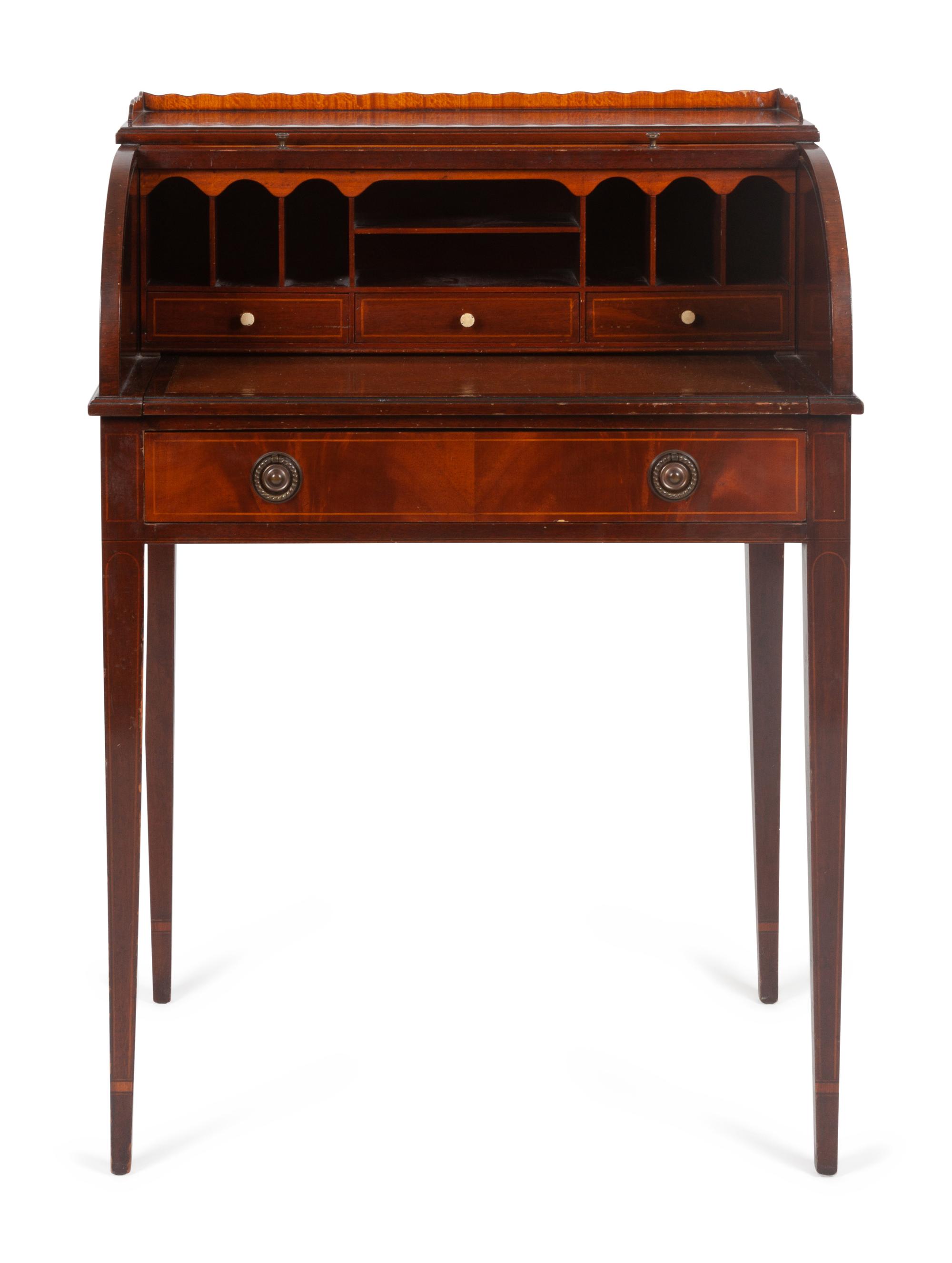 An English Mahogany Roll-Top Writing Desk — LATE 19TH/EARLY 20TH CENTURY