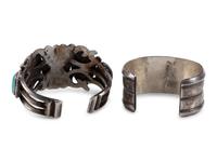 Pair of Navajo and Zuni Silver and Turquoise Cuff Bracelets