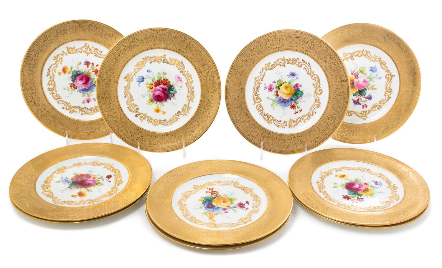A Set of Ten English Porcelain Dinner Plates Diameter 10 1/4 inches. — RETAILED BY MARSHALL FIELD & CO.