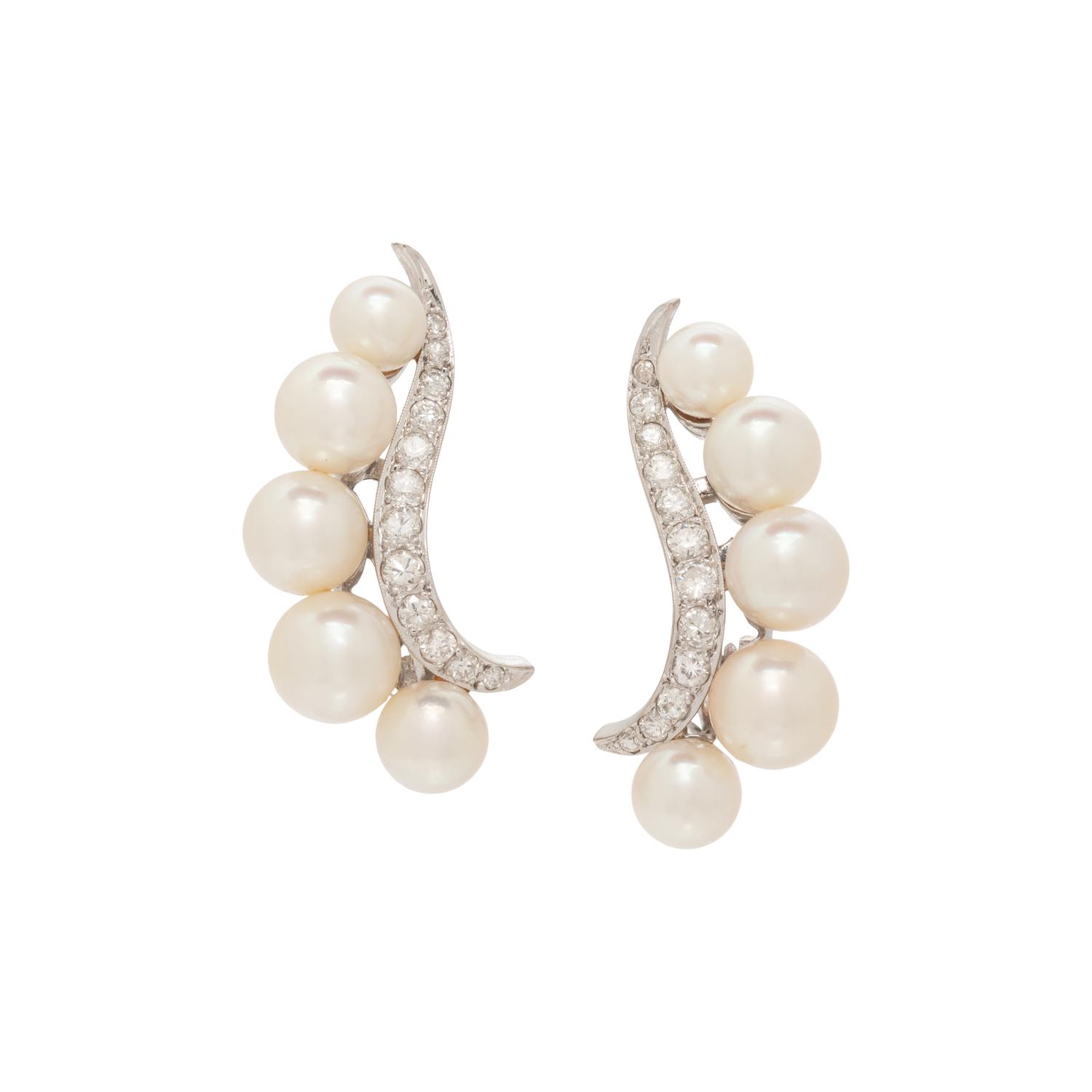 CULTURED PEARL AND DIAMOND CLIP EARRINGS