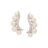 CULTURED PEARL AND DIAMOND CLIP EARRINGS