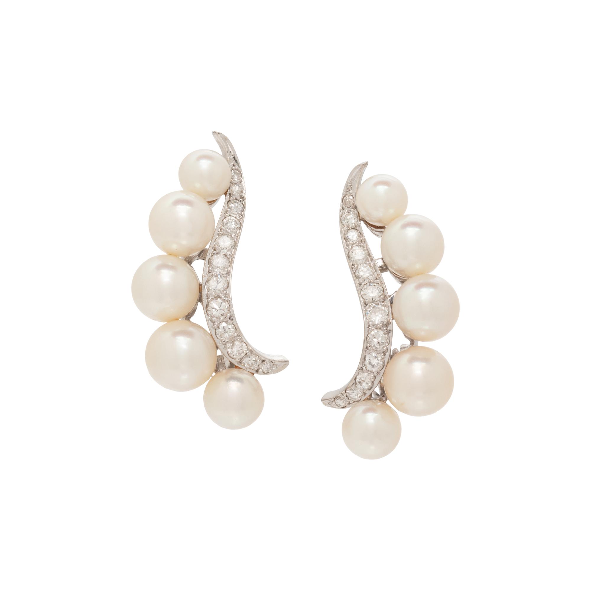 CULTURED PEARL AND DIAMOND CLIP EARRINGS