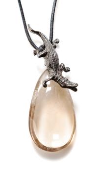 A Stephen Dweck Sterling Silver Vintage Alligator and Crystal Pendant Necklace, Pendant: 3.5"L x 1"W.