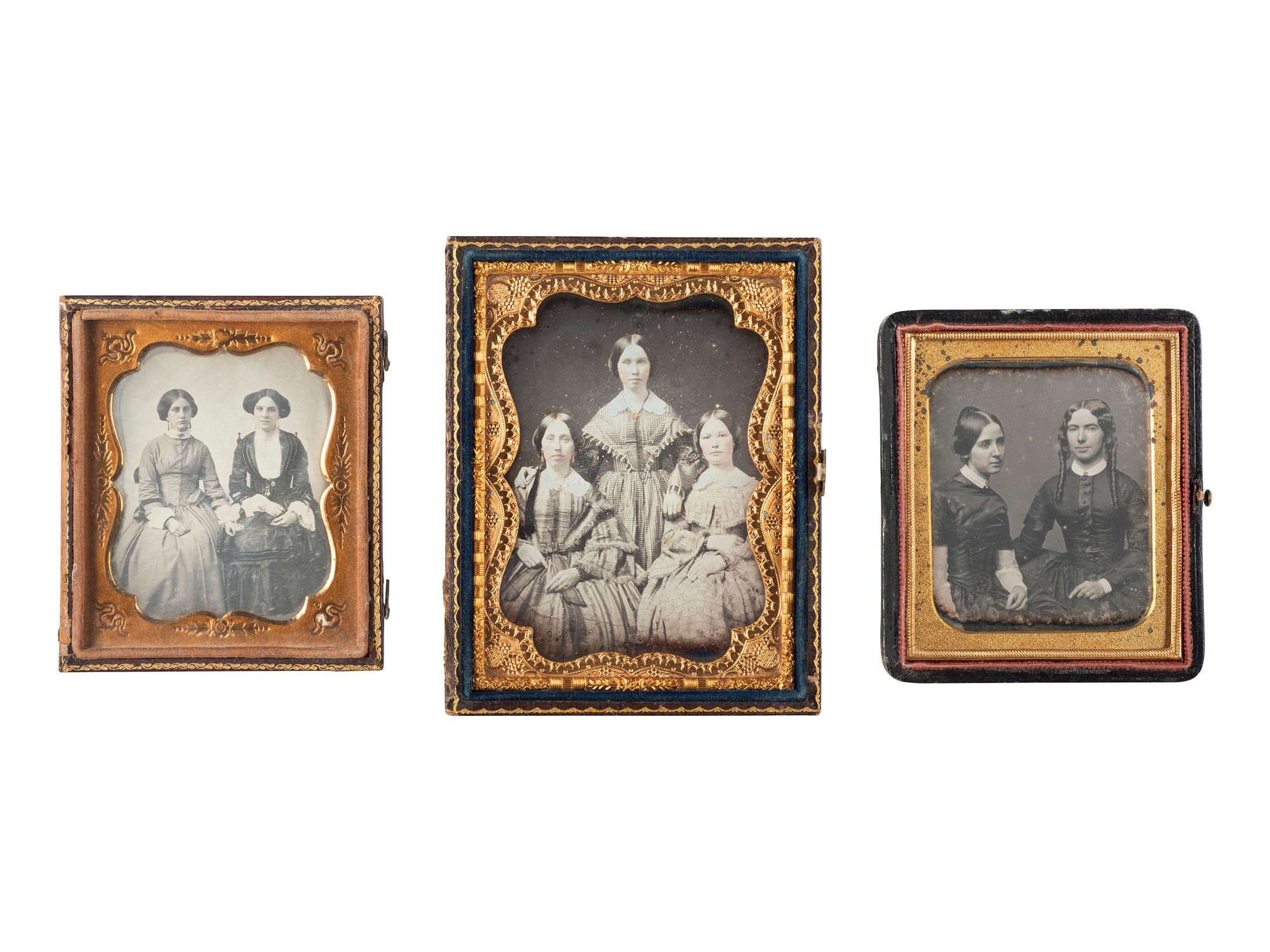 [EARLY PHOTOGRAPHY]. 22 quarter and sixth plate daguerreotype portraits of pairs and trios.
