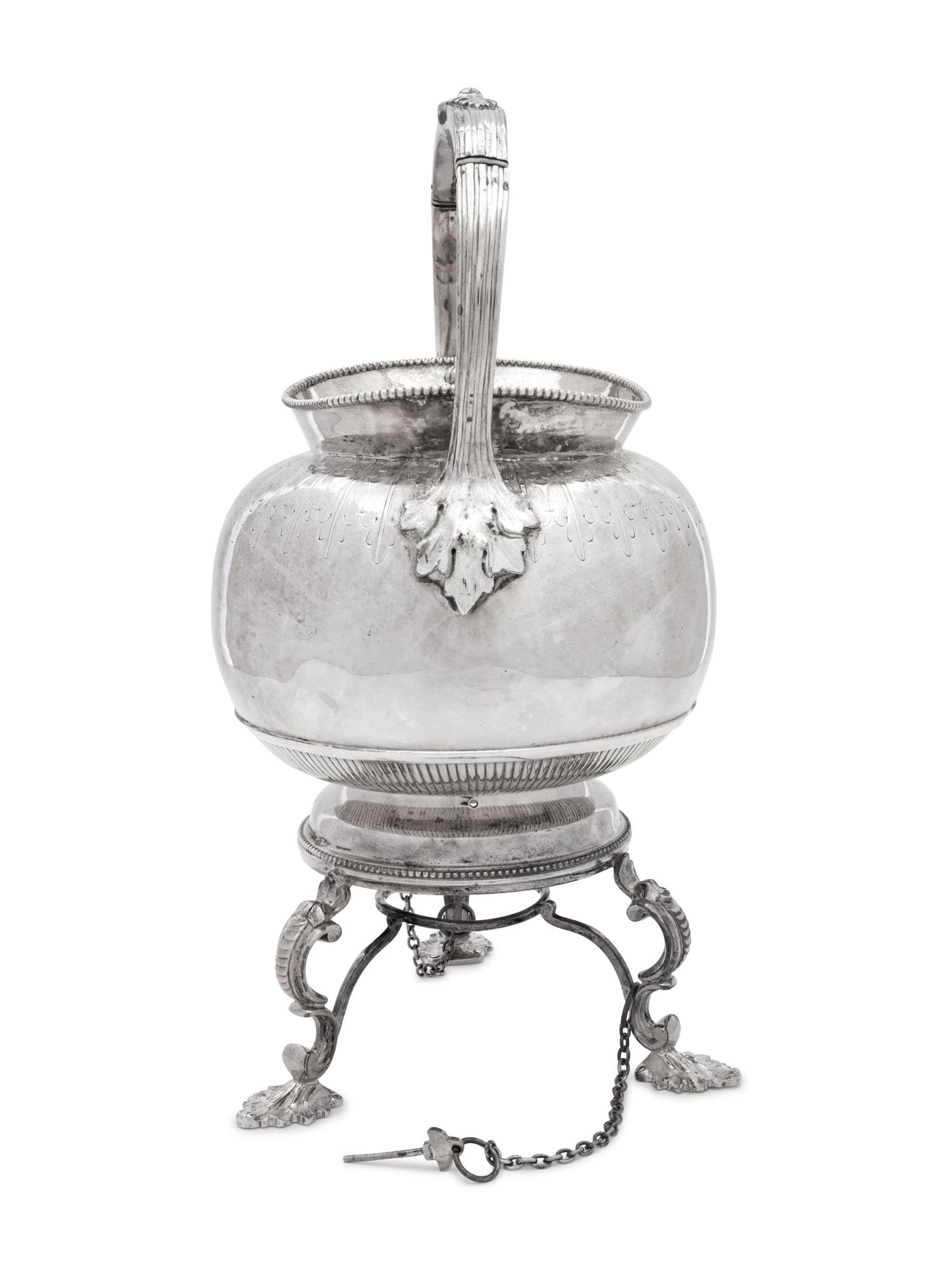 A Victorian Silver-Plate Kettle on Lampstand