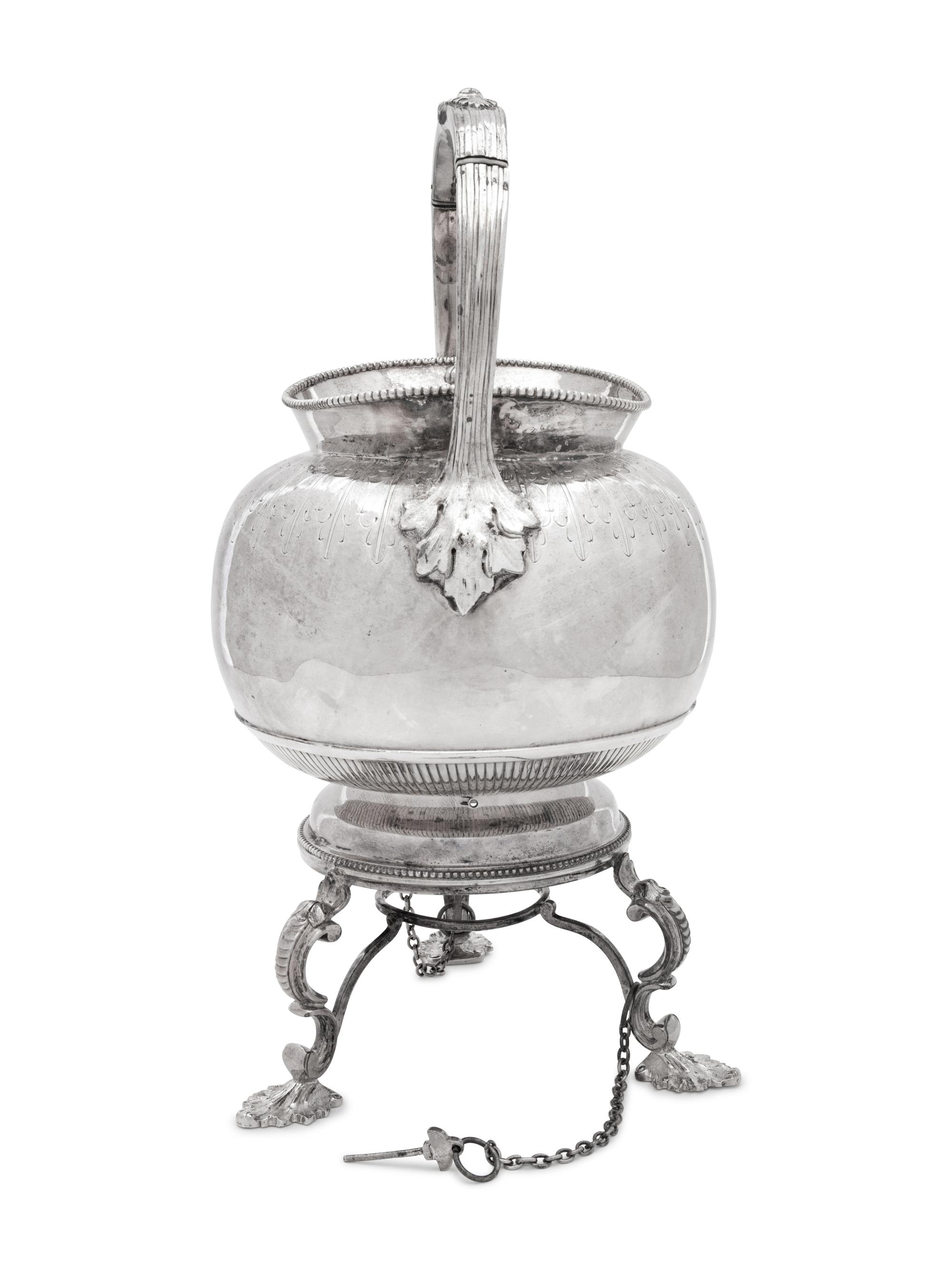 A Victorian Silver-Plate Kettle on Lampstand