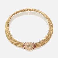 An eighteen karat gold, diamond, and ruby necklace