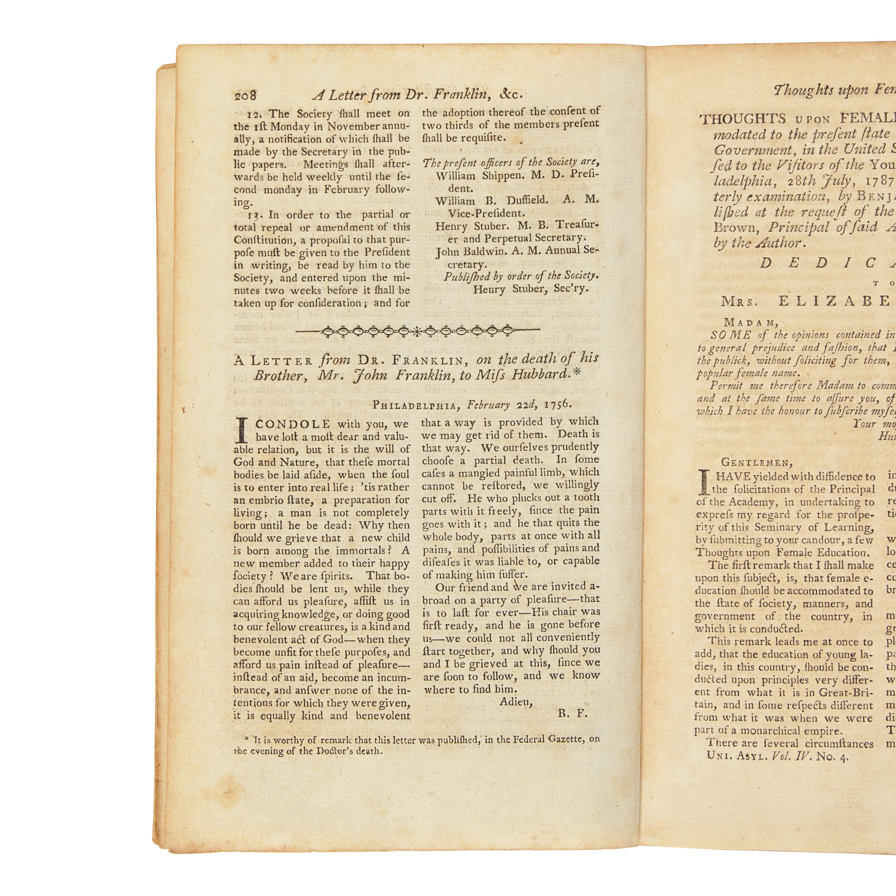 [Franklin, Benjamin] A Great American Patriot Isaiah Thomas Reports on the Death of Another: Group of 2 Periodicals Reporting the Death of Benjamin Franklin, April-May, 1790