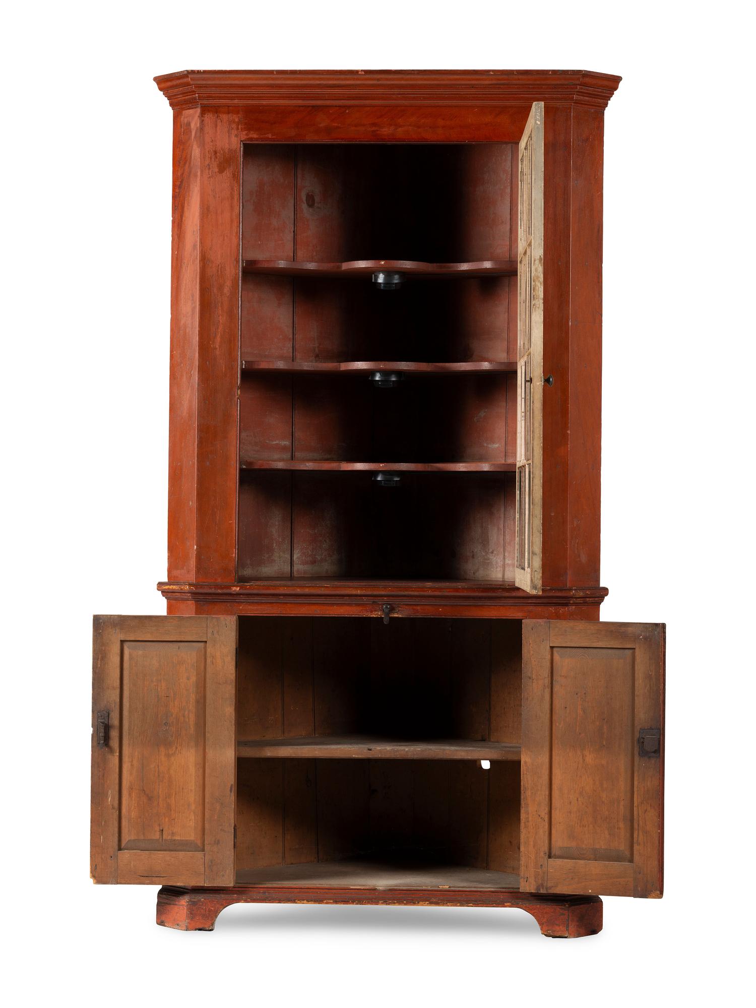 A Country Federal Grain-Painted Pine Corner Cupboard
