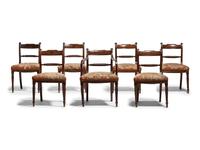 Seven Regency Style Brass Inlaid Mahogany Chairs