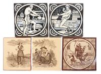 A Collection of Ten Pottery Tiles Largest: 11 1/2 x 8 inches.