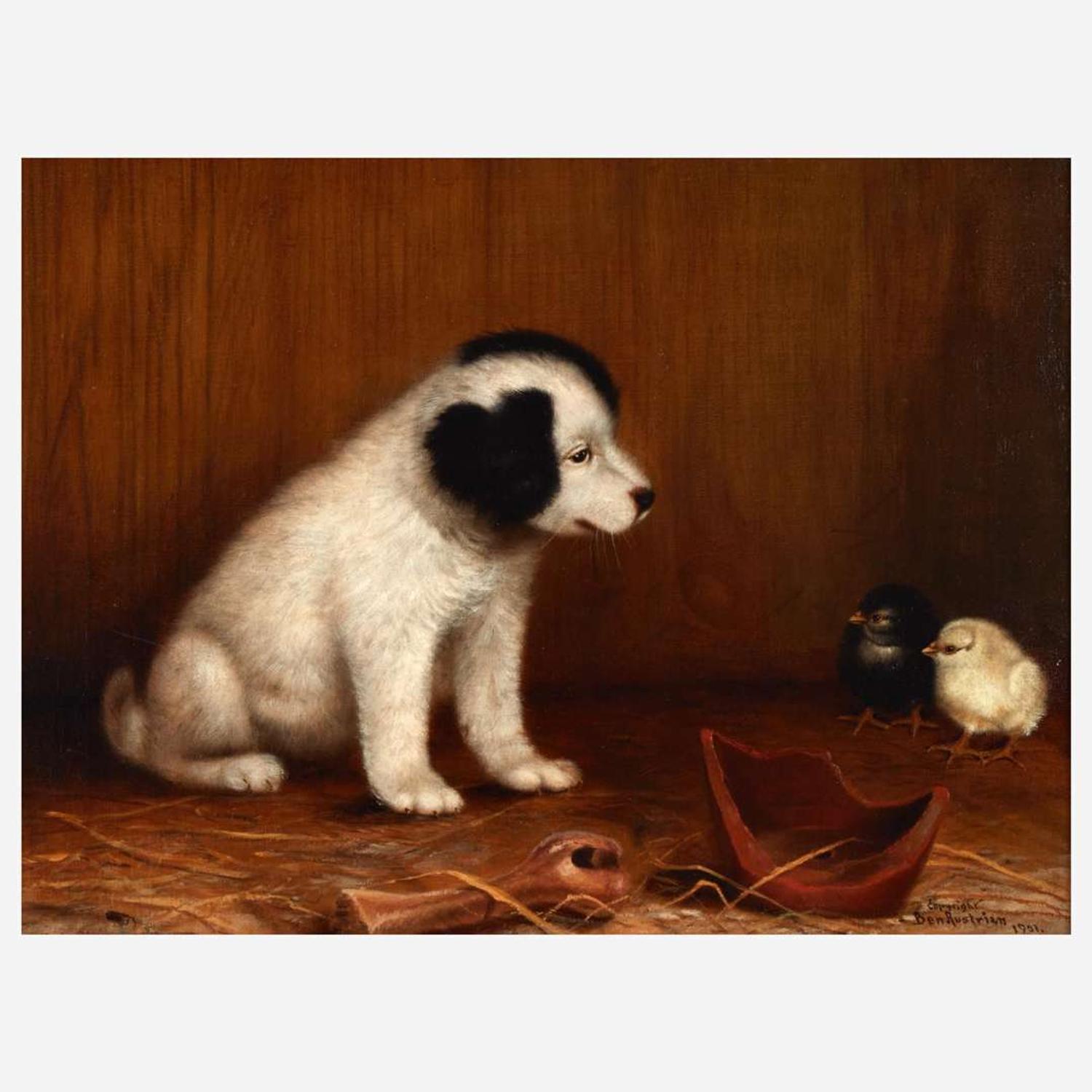 Ben Austrian (American, 1870–1921) Puppy and Chicks