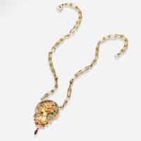 An 18K Yellow Gold Art Nouveau Plique-à-Jour Enamel Necklace