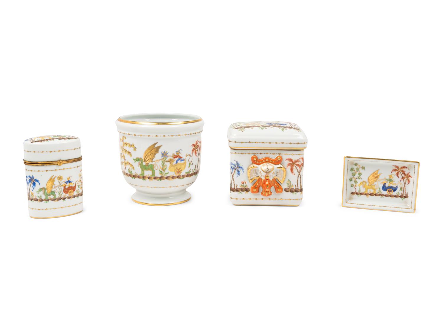 Four Tiffany and Co. for Le Tallec Cirque Chinois Porcelain Table Articles