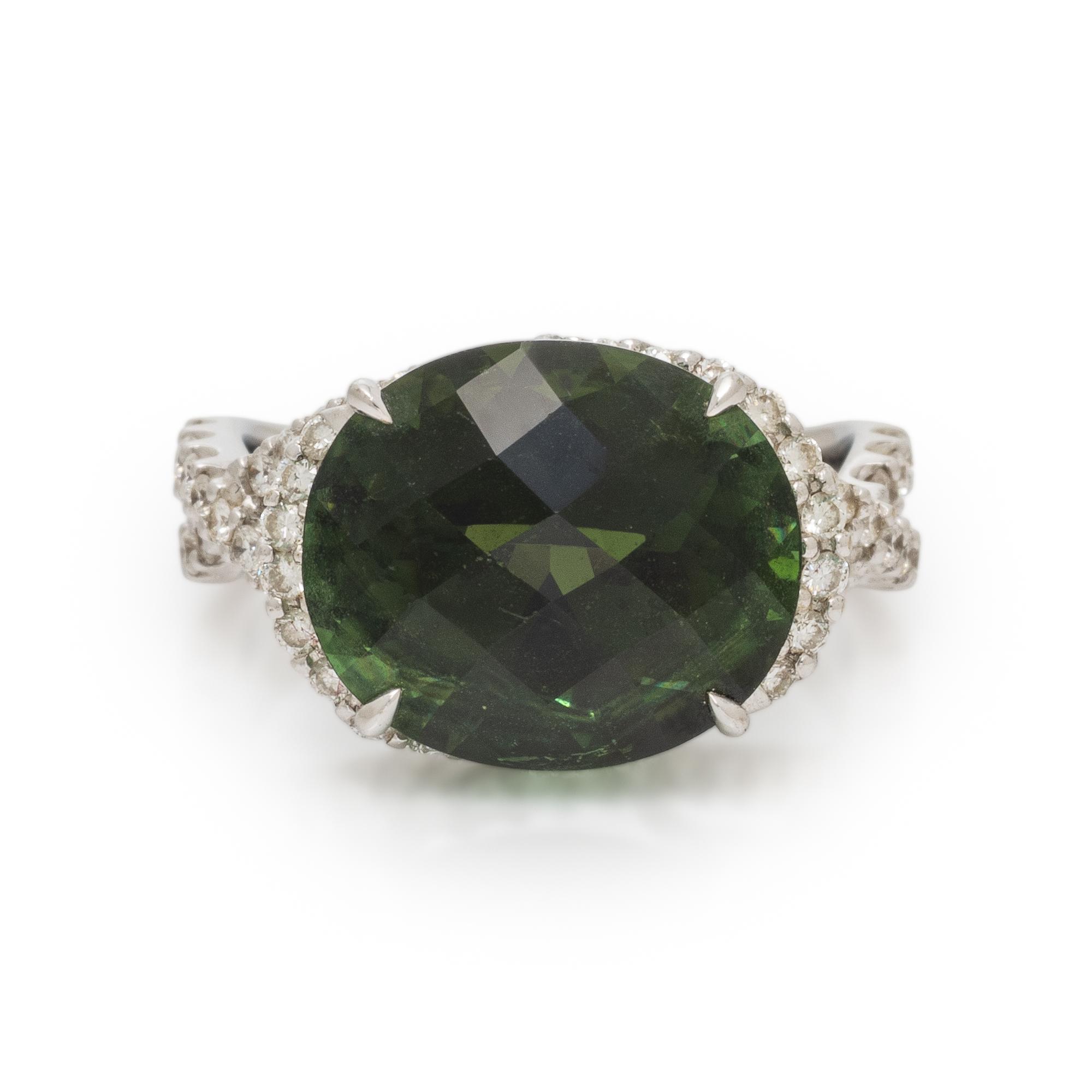 Green Tourmaline, Diamond, and White Gold Ring