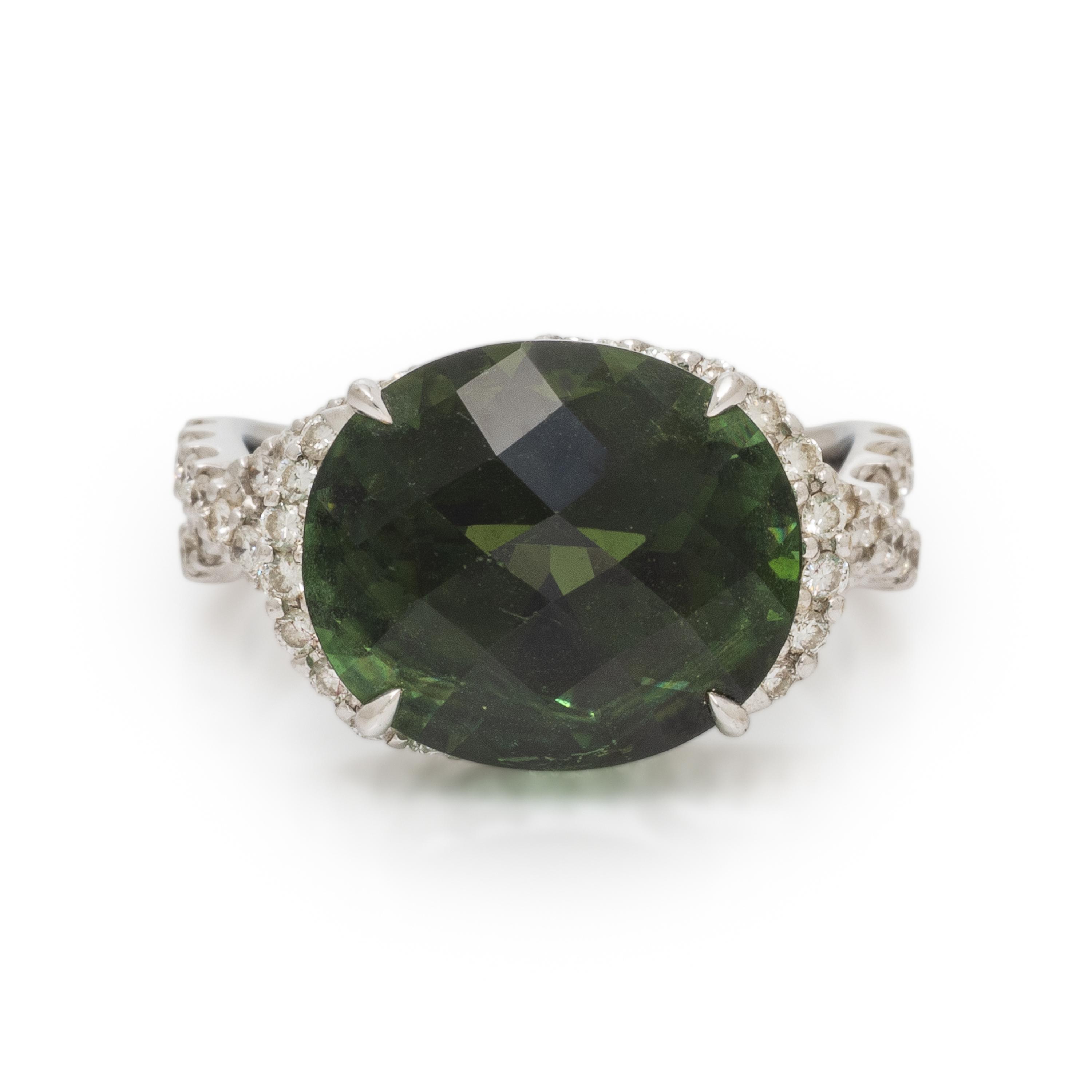 Green Tourmaline, Diamond, and White Gold Ring